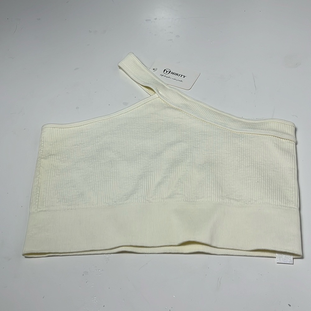 Mirity 2XL Cream Asymetical Long Line Sports Bra Active Top